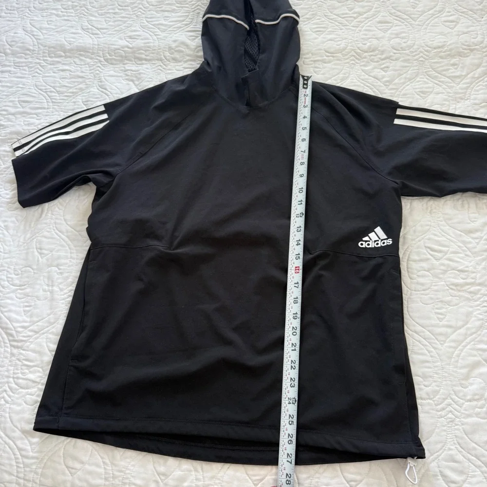 Adidas Short Sleeve Hoodie Black Training Sports Pullover GL4800 Mens Small EUC